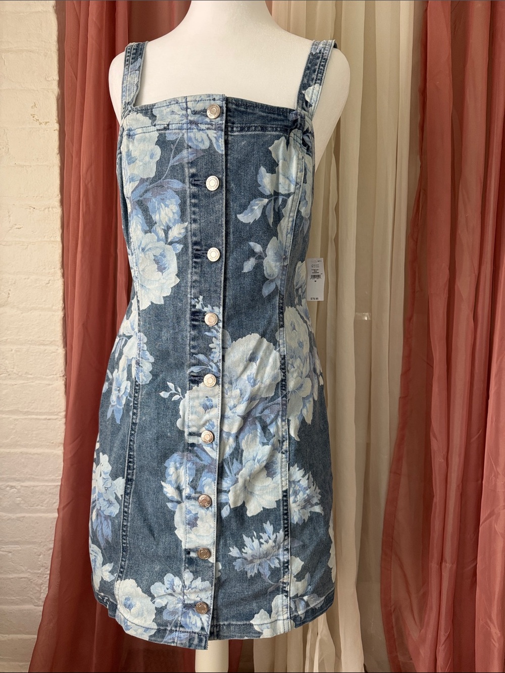 GAP Floral Denim Button-Front Dress - Blue & White